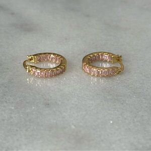 NEW STOCK Gold Light Pink all around Crystal Pave Hoop Earrings